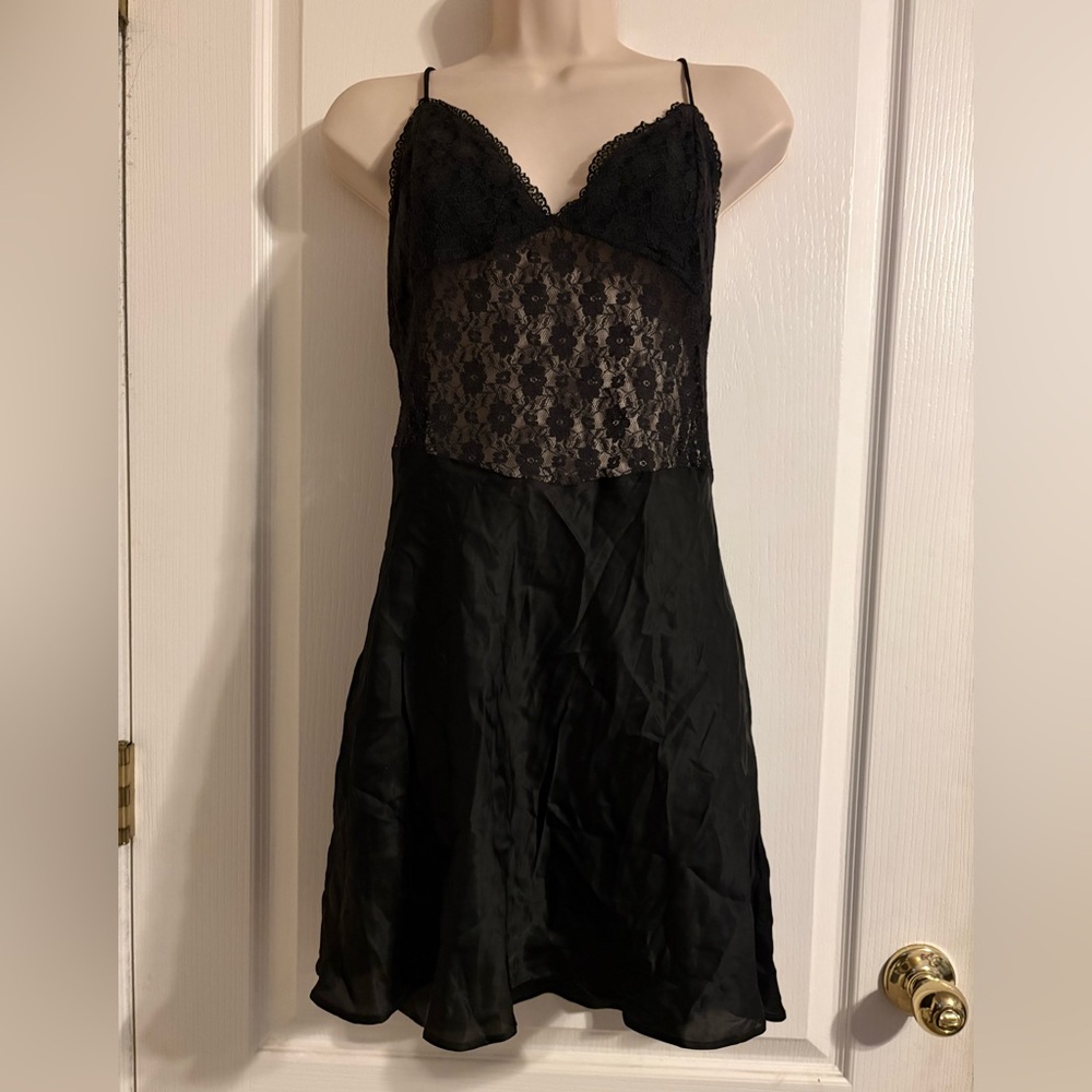 Free People Black Lace Mini Slip Dress XL Party Rave Whimsigoth Cottage Coquette